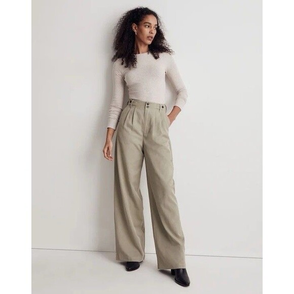 Madewell The Harlow Wide-Leg Trouser Pants in Beige Size 4T - Picture 11 of 12